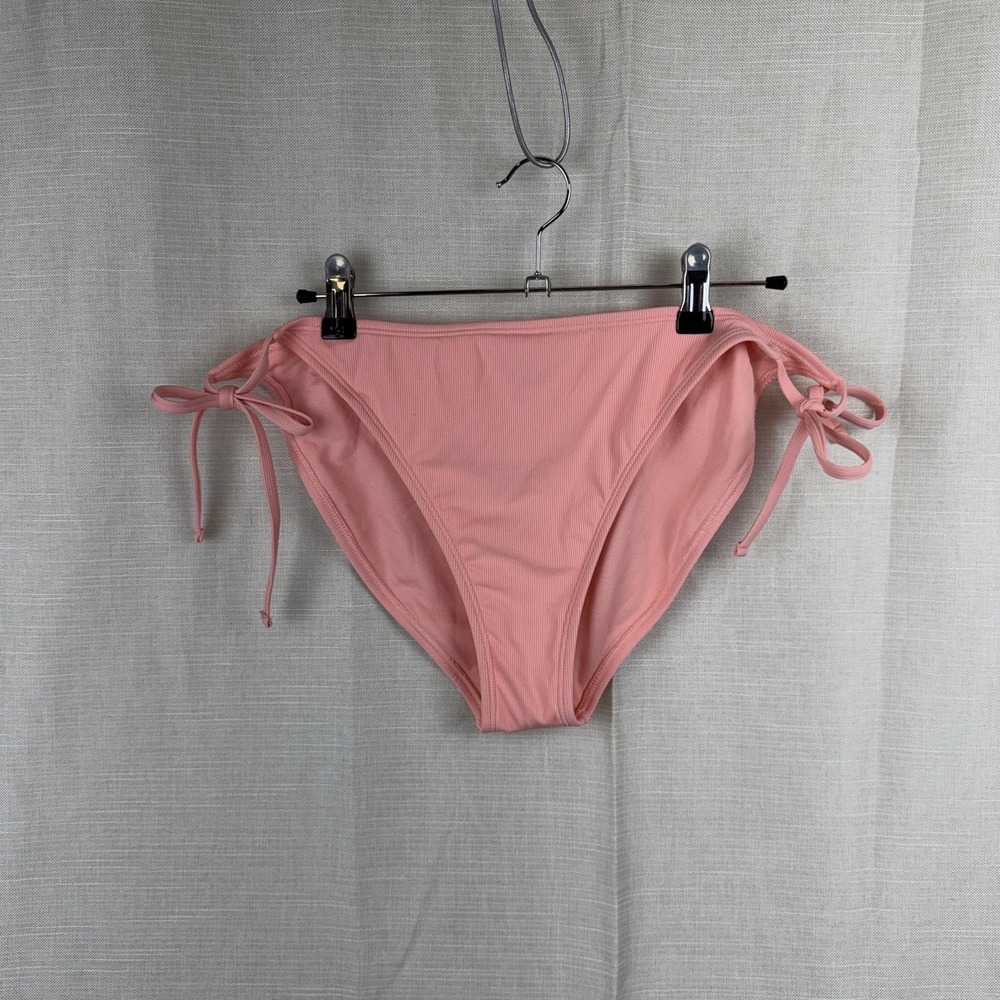 Shade & Shore Bikini Bottom Womens XL Pink Ribbed Side Tie Low Rise Swim New